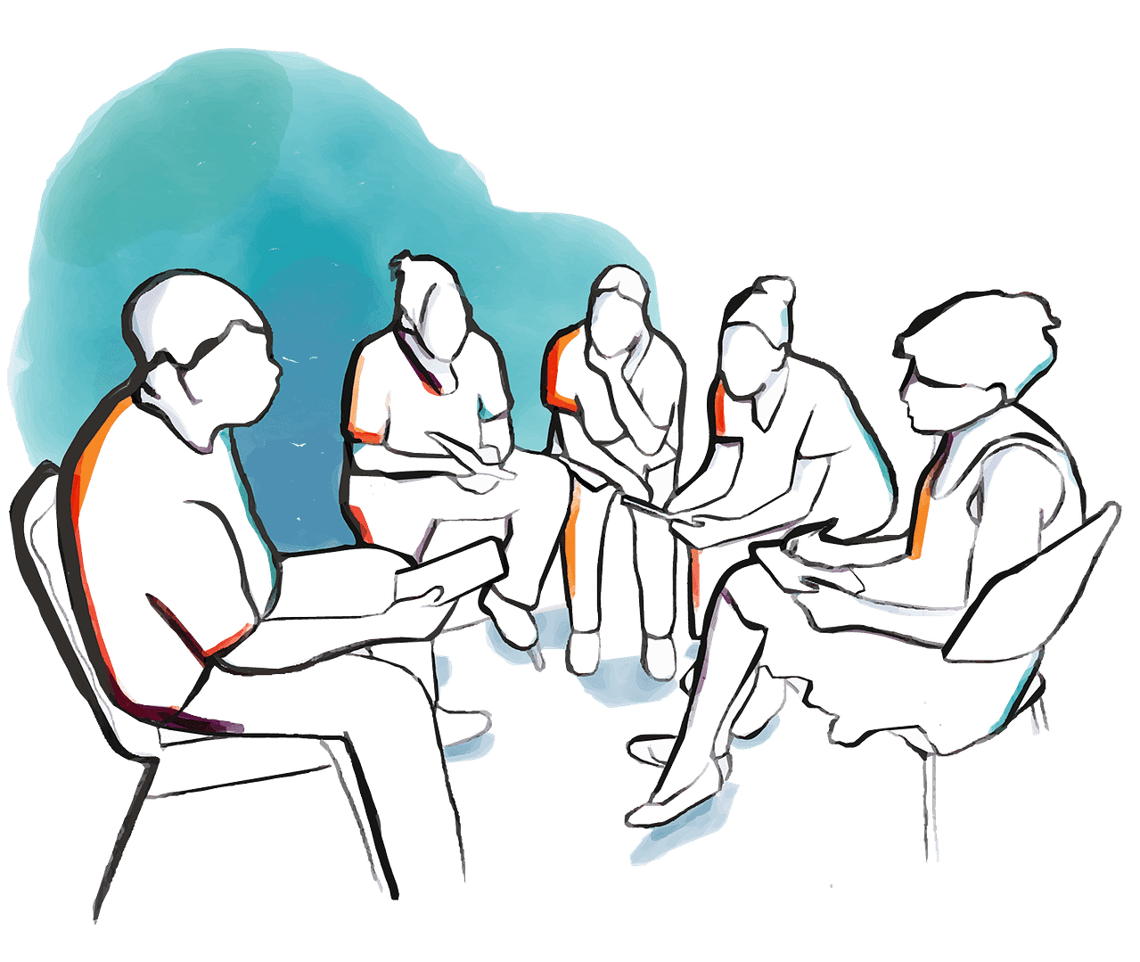 Illustration of group of people in workshop or discussion