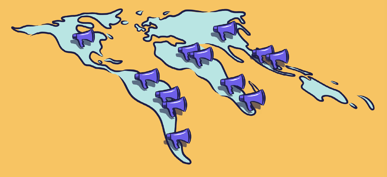 Illustration Of World Map Covered With Megaphones