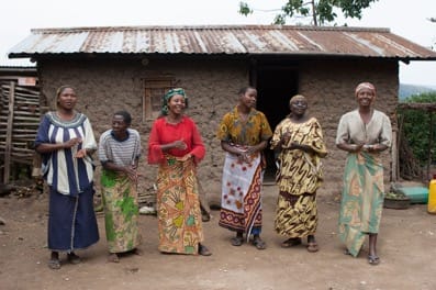 Group of Ugandan women dancing outdoors