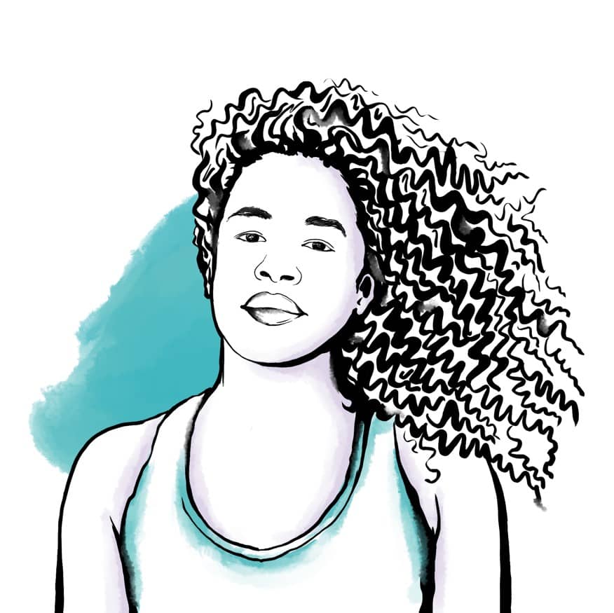 Illustration of a woman with curly hair looking determined