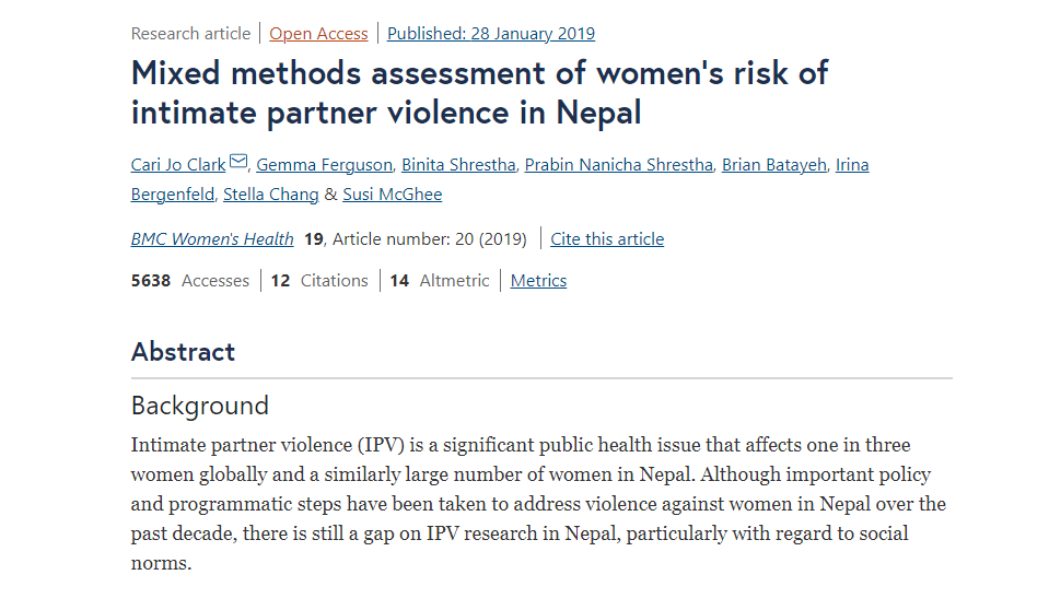 Mixed methods assessment of women's risk of intimate partner violence in Nepal