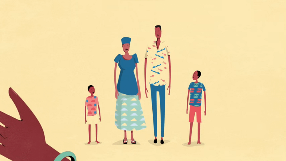 An illustration of a family of four - Father, Mother and two children.